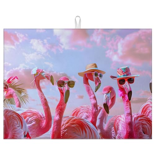 Abtropfmatte für Küchentheke, saugfähig, wendbar, Motiv: Flamingo, 45,7 x 61 cm von mountanlly