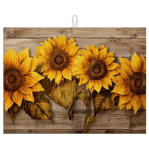 Abtropfmatte mit Sonnenblumen-Holzmaserung für Küchentheke, saugfähig, wendbar, Abtropfmatte, Abtropfmatte, 45,7 x 61 cm Abtropfmatte mit Sonnenblumen-Holzmaserung für Küchentheke, saugfähig, wendbar, Abtropfmatte, Abtropfmatte, 45,7 x 61 cm von mountanlly