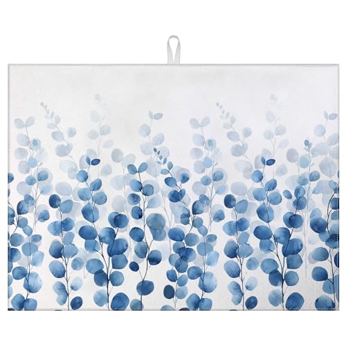 Abtropfmatte mit blauen Eukalyptusblättern für Küchentheke, Abtropfmatte, saugfähig, wendbar, Abtropfmatte, 45,7 x 61 cm von mountanlly