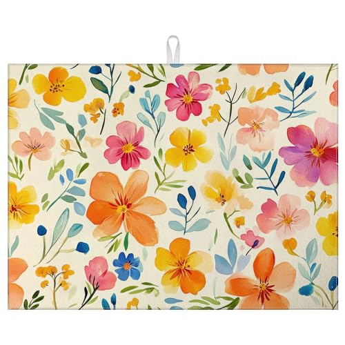 Abtropfmatte mit bunten Blumen für Küchentheke, Frühlingsblumen, saugfähig, wendbar, Abtropfmatte, 45,7 x 61 cm Abtropfmatte mit bunten Blumen für Küchentheke, Frühlingsblumen, saugfähig, wendbar, Abtropfmatte, 45,7 x 61 cm von mountanlly