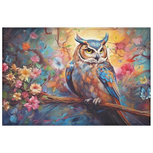 Fußmatte mit Eulen-Blumenmuster, für Eingangsbereich, Außenbereich, Küche, Badezimmer, Dekoration, 43,2 x 73,7 cm von mountanlly