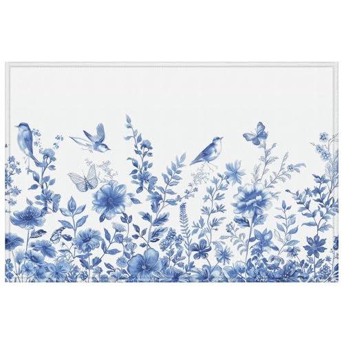 Fußmatte mit blauem Vogel, Vintage-Stil, Blumenmuster, für Eingangsbereich, Außenbereich, Küche, Badezimmer, Dekoration, 43,2 x 73,7 cm Fußmatte mit blauem Vogel, Vintage-Stil, Blumenmuster, für Eingangsbereich, Außenbereich, Küche, Badezimmer, Dekoration, 43,2 x 73,7 cm von mountanlly