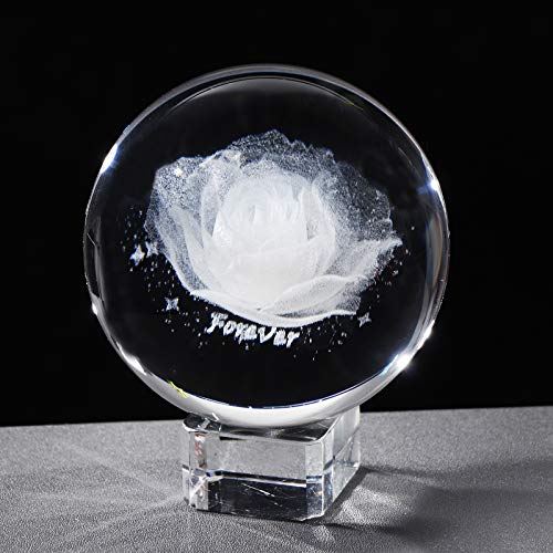 3D Rose Sterne Glas Kugel mit Gravur Forever Worte mit Kristall Basis von Movdyka