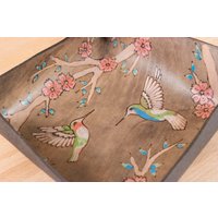 Handgefertigte Leder Tablett Kolibri & Kirschblüte Schreibtisch Organizer von moxieandoliver