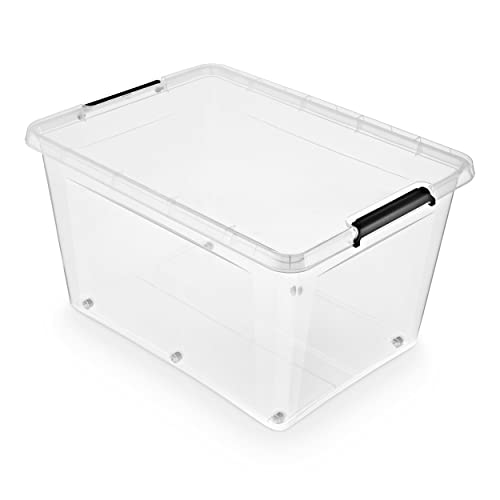 SimpleStore Aufbewahrungsbox mit Rädern ca. 145 l - Boxen Aufbewahrung Stapelboxen 76 x 57 x 42 cm - Ordnungsboxen - Aufbewahrungsbox mit Griff Küche Büro, Schule, Werkstatt von moxom