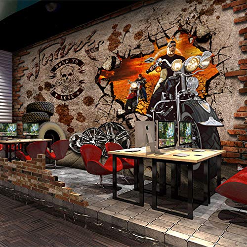 Fototapete Tapete 3D Tapetenwand Europa Und Die Vereinigten Staaten Retro Ziegel Wandbild Punk Harley Motorrad Tapete Wifi Hintergrund Wand Bar Tapete Ktv Nahtlose Wandverkleidung-150Cmx105Cm von mqlerry wallpaper