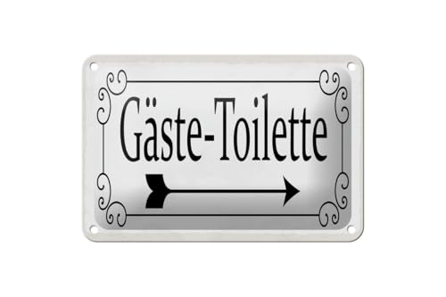 mrdeco Blechschild 12x18cm gewölbt Gäste-Toilette rechts Pfeil Deko Schild von mrdeco