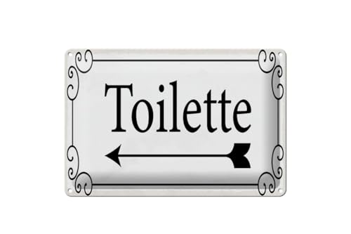 mrdeco Blechschild 12x18cm gewölbt Toilette Pfeil links Deko Schild von mrdeco