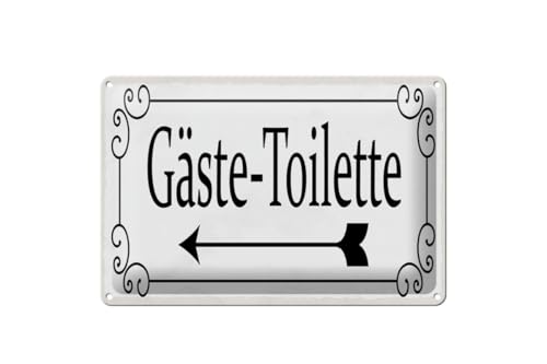 mrdeco Blechschild 20x30cm gewölbt Gäste-Toilette links Pfeil Deko Schild von mrdeco