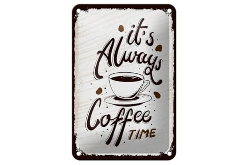 mrdeco Blechschild 20x30cm gewölbt It´s always coffee time Deko Schild von mrdeco