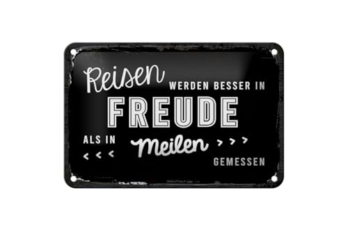 mrdeco Blechschild 20x30cm gewölbt Reisen in Freude als in Meilen gemessen Deko Schild von mrdeco