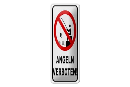 mrdeco Blechschild 27x10cm gewölbt Angeln verboten Warnschild Deko Schild von mrdeco