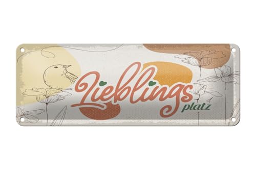 mrdeco Blechschild 27x10cm gewölbt Lieblingsplatz Blumen Vogel Deko Schild von mrdeco