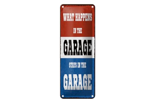 mrdeco Blechschild 27x10cm gewölbt What happens in the Garage stay in Deko Schild mrdeco Blechschild 27x10cm gewölbt What happens in the Garage stay in Deko Schild von mrdeco