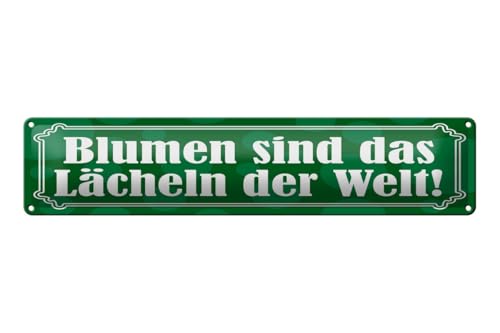 mrdeco Blechschild gewölbt 46x10cm Blumen sind das Lächeln der Welt Deko Schild von mrdeco