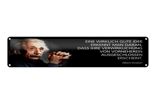 mrdeco Blechschild gewölbt 46x10cm Einstein Zitat eine wirklich gute Idee erkennt man Deko Schild von mrdeco