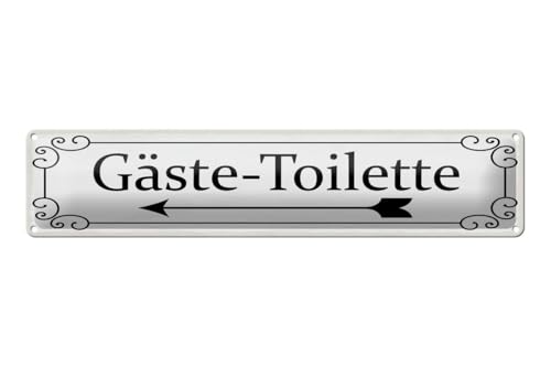 mrdeco Blechschild gewölbt 46x10cm Gäste-Toilette links Pfeil Deko Schild von mrdeco