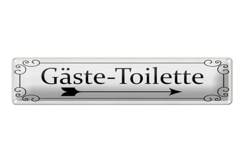 mrdeco Blechschild gewölbt 46x10cm Gäste-Toilette rechts Pfeil Deko Schild von mrdeco