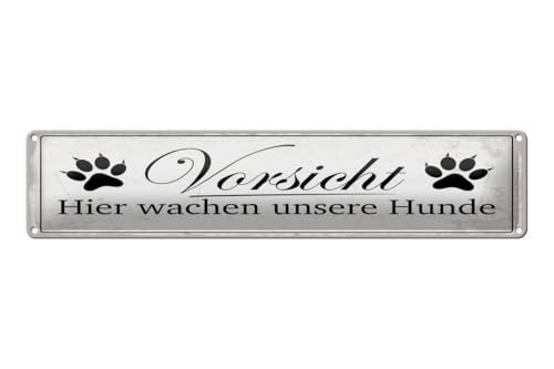 mrdeco Blechschild gewölbt 46x10cm Vorsicht hier wachen Hunde Deko Schild von mrdeco