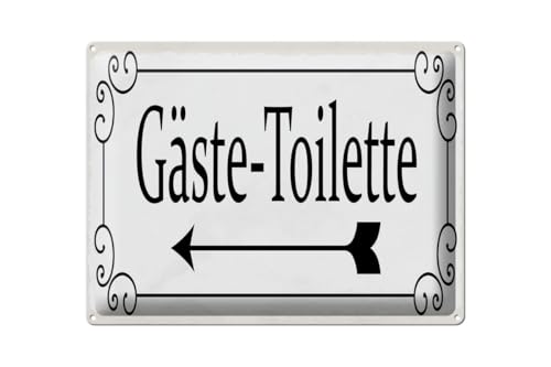 mrdeco Blechschild gewölbt Hinweis 40x30 cm Gäste-Toilette links Pfeil Deko Schild von mrdeco