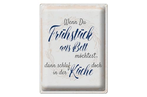 mrdeco Blechschild gewölbt Spruch 30x40 cm Wenn du Frühstück ans Bett möchtest Deko Schild von mrdeco