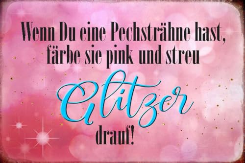 mrdeco Holz Schild 12x18cm Pechsträhne färbe pink Glitzer Holzschild von mrdeco