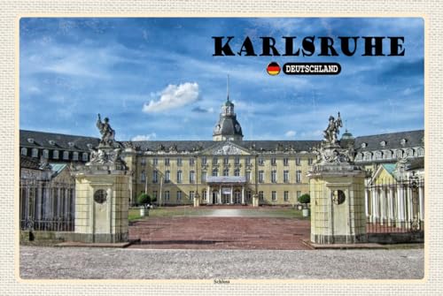 mrdeco Metall Schild 12x18cm gewölbt Karlsruhe Schloss Brunnen Schild von mrdeco