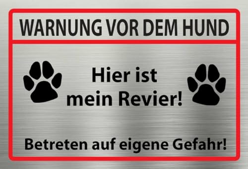 mrdeco Metall Schild 12x18cm gewölbt Warnung vor dem Hund Warnschild Hinweis Blechschild von mrdeco