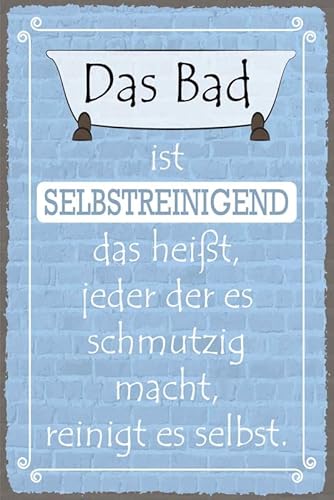 mrdeco Metall Schild 12x18cm gewölbt das Bad ist selbstreinigend Deko Blechschild Tin Sign von mrdeco