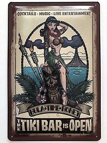 mrdeco Metall Schild 20x30cm The Tiki Bar is open Cocktails Music Live Vintage Tin Sign von mrdeco