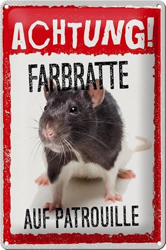 mrdeco Metall Schild 20x30cm gewölbt Achtung Farbratte auf Patrouille Deko Blechschild Tin Sign von mrdeco