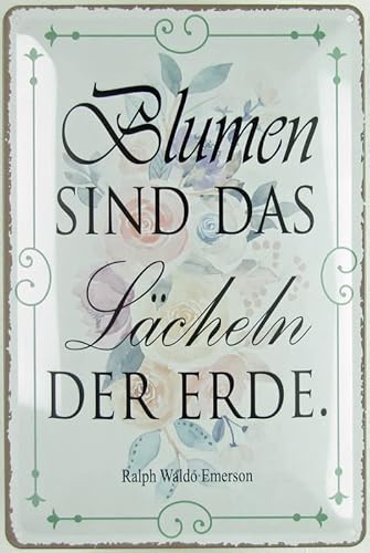 mrdeco Metall Schild 20x30cm gewölbt Blumen sind das Lächeln der Erde Deko Blechschild Tin Sign von mrdeco