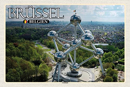 mrdeco Metall Schild 20x30cm gewölbt Brüssel Belgien Atomium Deko Blechschild Tin Sign von mrdeco