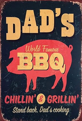 mrdeco Metall Schild 20x30cm gewölbt Dad´s world famous BBQ grillin Deko Blechschild Tin Sign von mrdeco