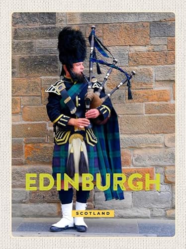 mrdeco Metall Schild 20x30cm gewölbt Edinburgh Scotland Dudelsack Mann Deko Blechschild Tin Sign von mrdeco