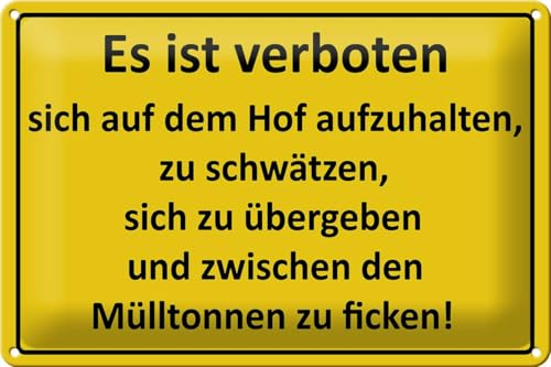 mrdeco Metall Schild 20x30cm gewölbt Es Ist verboten auf dem Hof Deko Blechschild Tin Sign von mrdeco