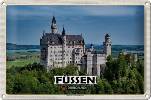 mrdeco Metall Schild 20x30cm gewölbt Füssen Schloss Neuschwanstein Deko Blechschild Tin Sign von mrdeco