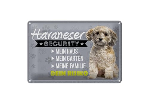 mrdeco Metall Schild 20x30cm gewölbt Havaneser Security dein Risiko Deko Blechschild Tin Sign von mrdeco