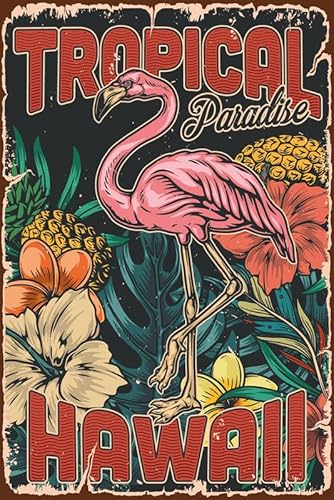 mrdeco Metall Schild 20x30cm gewölbt Hawaii Tropical Paradise Alkohol Deko Blechschild Tin Sign von mrdeco