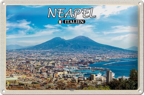 mrdeco Metall Schild 20x30cm gewölbt Neapel Italien Vesuv Deko Blechschild Tin Sign von mrdeco