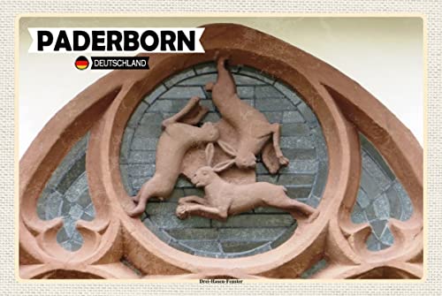 mrdeco Metall Schild 20x30cm gewölbt Paderborn Drei Hasen-Fenster Deko Blechschild Tin Sign von mrdeco