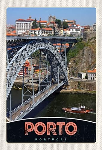 mrdeco Metall Schild 20x30cm gewölbt Porto Portugal Europa Brücke Deko Blechschild Tin Sign von mrdeco