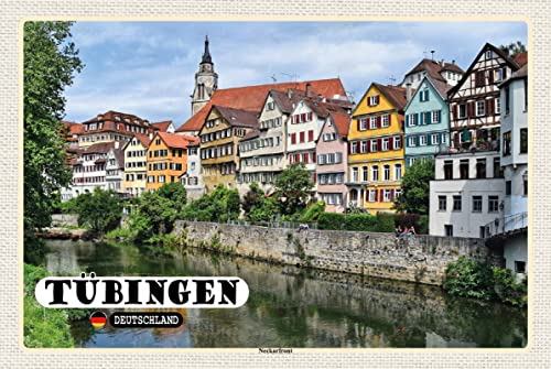 mrdeco Metall Schild 20x30cm gewölbt Tübingen Neckarfront Fluss Gebäude Deko Blechschild Tin Sign von mrdeco