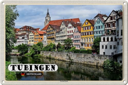 mrdeco Metall Schild 20x30cm gewölbt Tübingen Neckarfront Fluss Gebäude Deko Blechschild Tin Sign von mrdeco