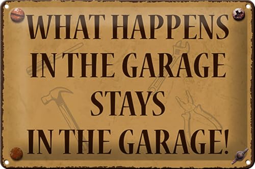 mrdeco Metall Schild 20x30cm gewölbt whats happens in the Garage stays in Deko Blechschild Tin Sign von mrdeco