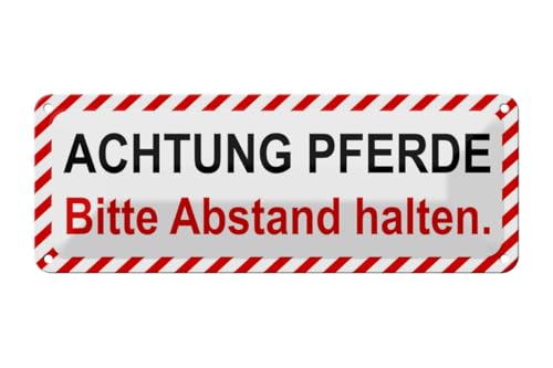 mrdeco Metall Schild 27x10cm gewölbt Achtung Pferde bitte Abstand Deko Blechschild Tin Sign von mrdeco