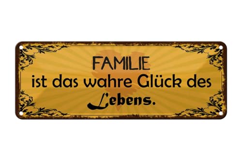 mrdeco Metall Schild 27x10cm gewölbt Familie wahre Glück des Lebens Deko Blechschild Tin Sign von mrdeco