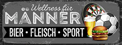 mrdeco Metall Schild 27x10cm gewölbt Wellness für Männer Bier Fleisch Deko Blechschild Tin Sign von mrdeco