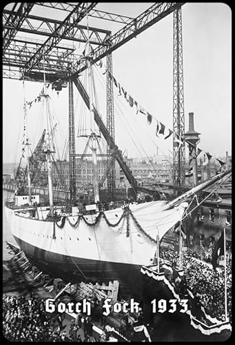 mrdeco Metall Schild 30x40cm gewölbt Segelschiff Gorch Fock I Stapellauf 1933 Deutschland Blechschild von mrdeco