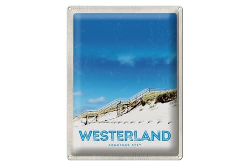 mrdeco Metall Schild 30x40cm gewölbt Westerland Gemeine Sylt Strand Gehweg Deko Blechschild Tin Sign von mrdeco